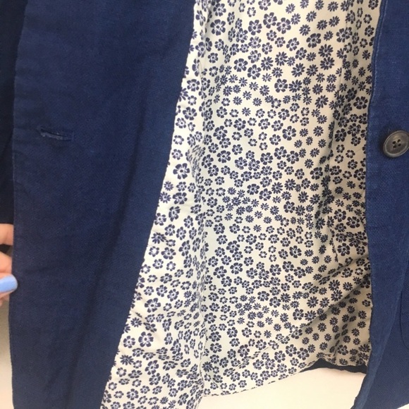 Old Navy Blazer Linen Blue Floral Lined Pockets - Picture 4 of 8